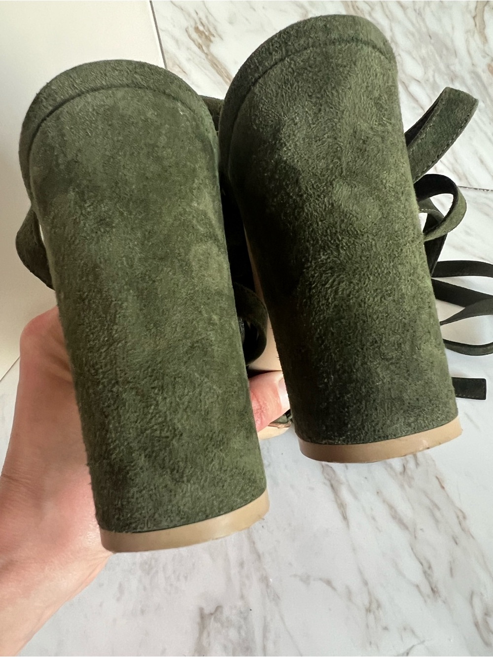 Gianvito Rossi Dark Green Suede Lace Up Block Heel Size 38.5 - Picture 8 of 8